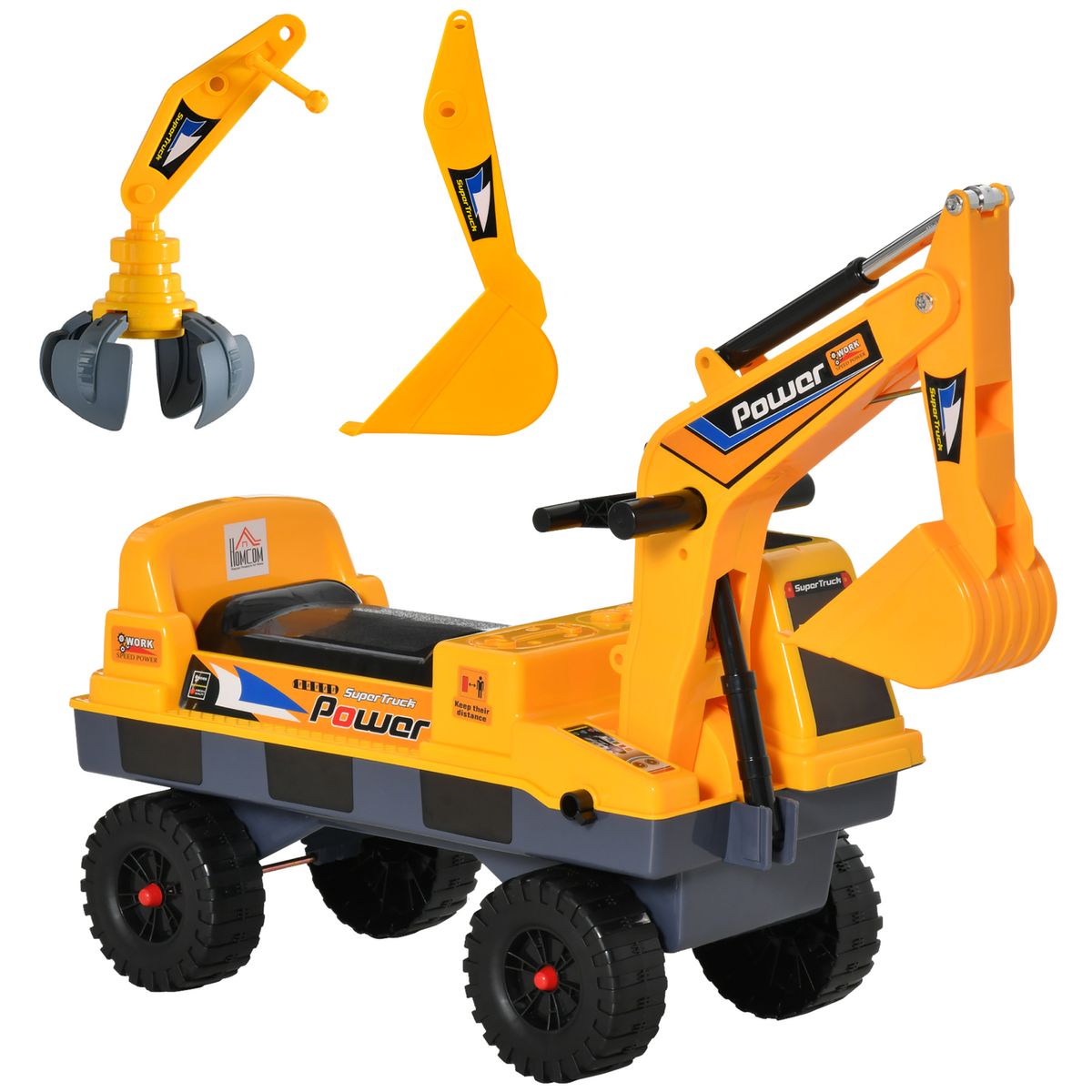 Tractor correpasillos Power Homcom con luces + música 2-3 años amarillo 58x90x28 cm