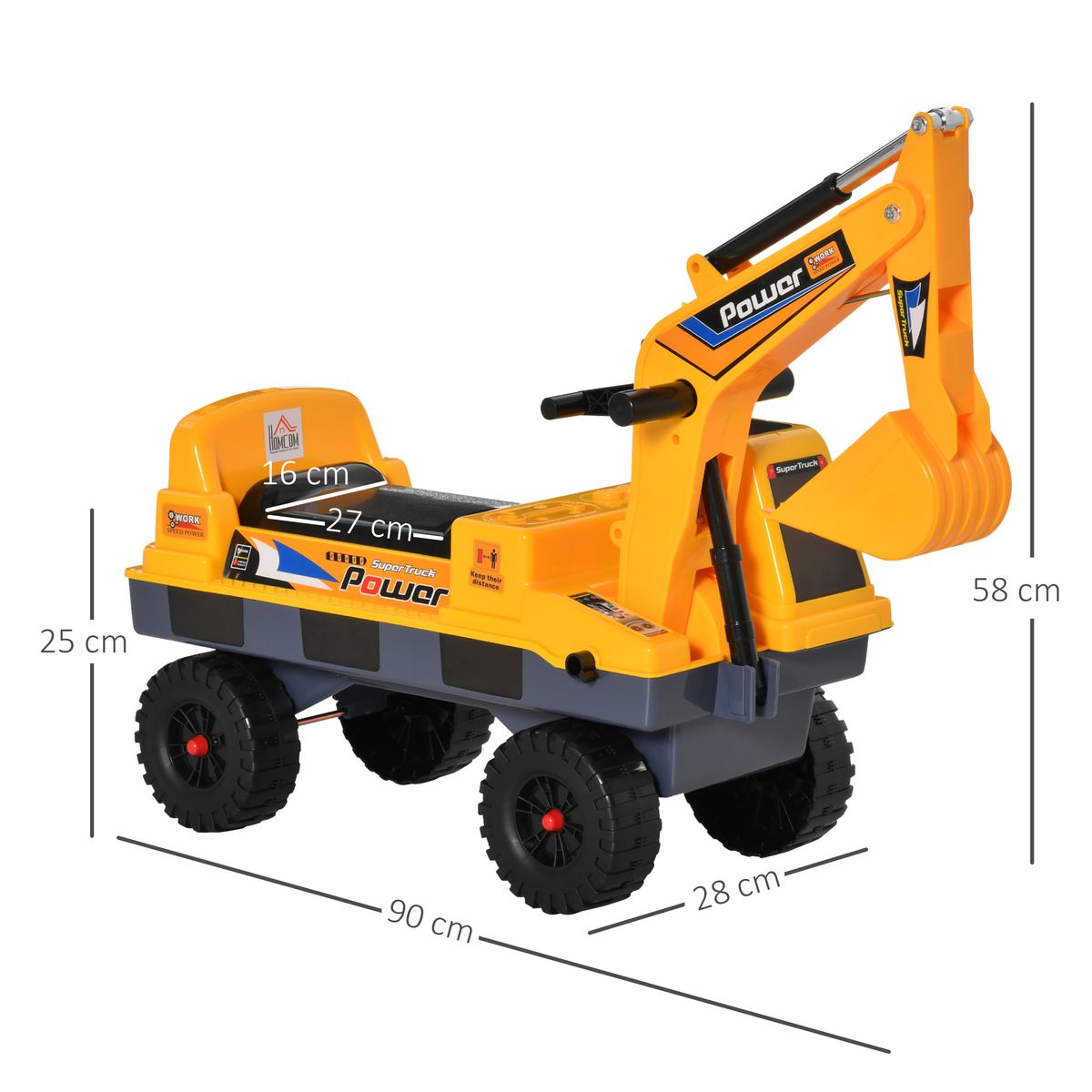 Tractor correpasillos Power Homcom con luces + música 2-3 años amarillo 58x90x28 cm