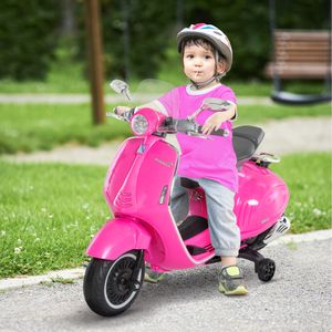 Moto de batería Vespa Homcom con faros + música + ruedines 75x108x49 cm