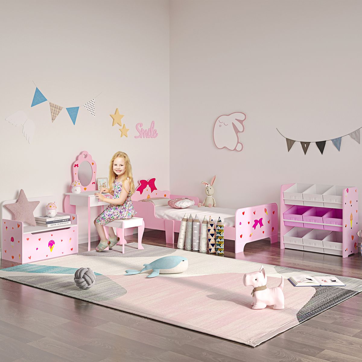 Estructura de cama infantil Dream Zonekiz anticaídas rosa 59x74x143 cm