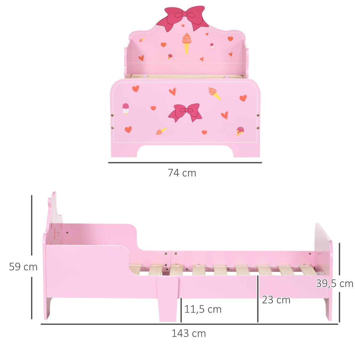 Estructura de cama infantil Dream Zonekiz anticaídas rosa 59x74x143 cm