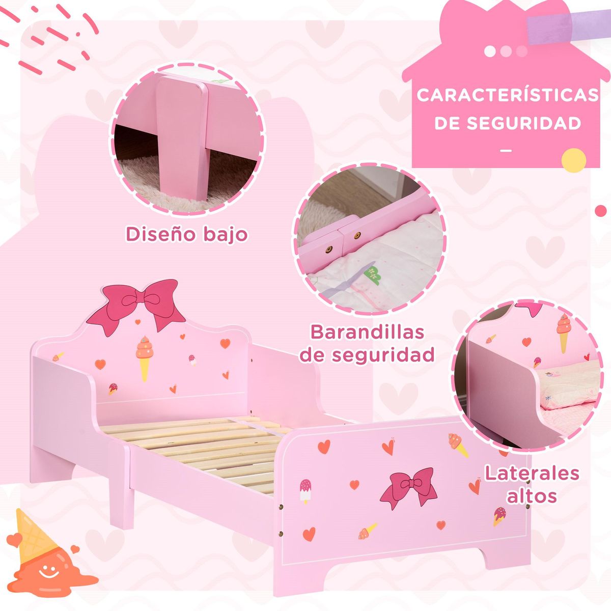 Estructura de cama infantil Dream Zonekiz anticaídas rosa 59x74x143 cm