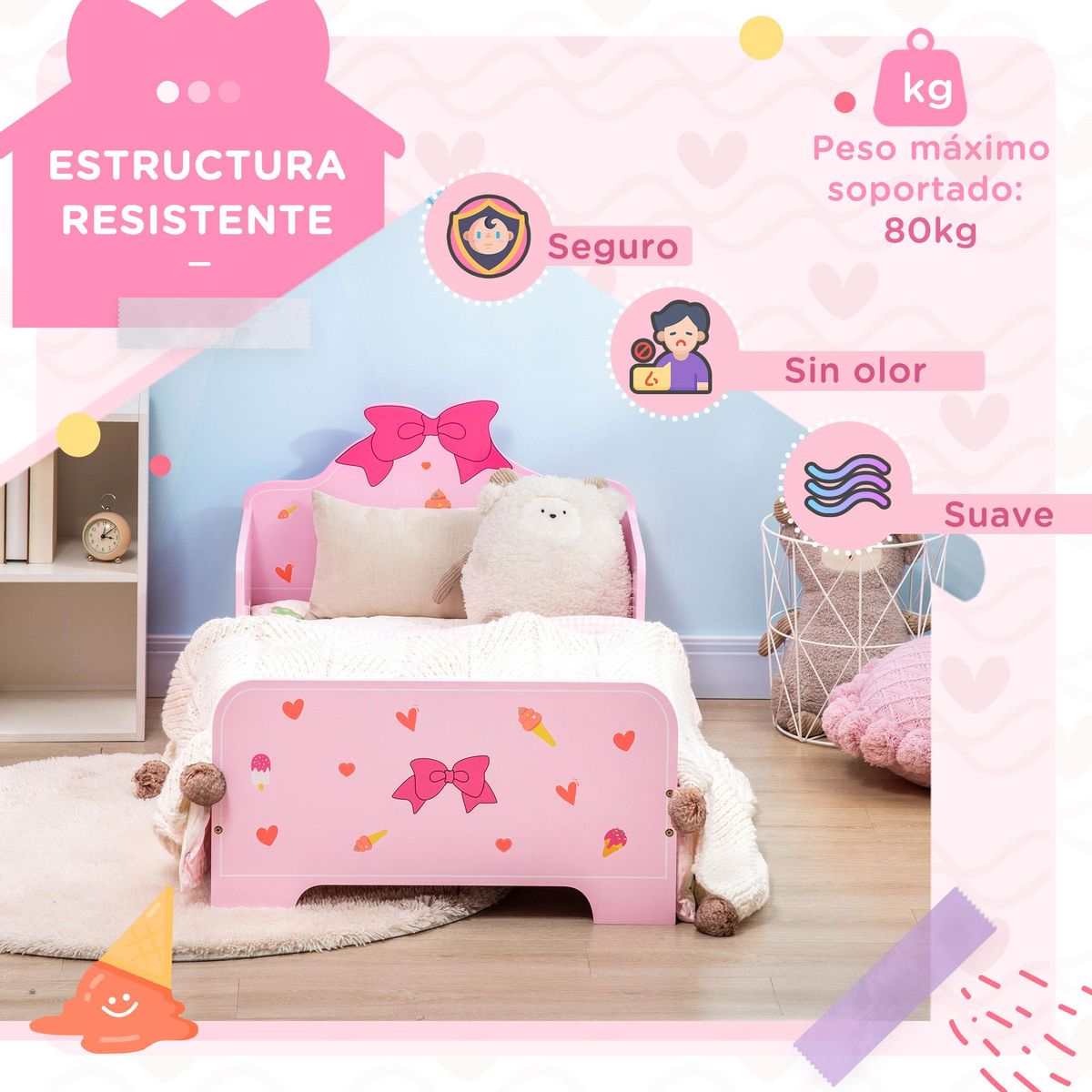 Estructura de cama infantil Dream Zonekiz anticaídas rosa 59x74x143 cm