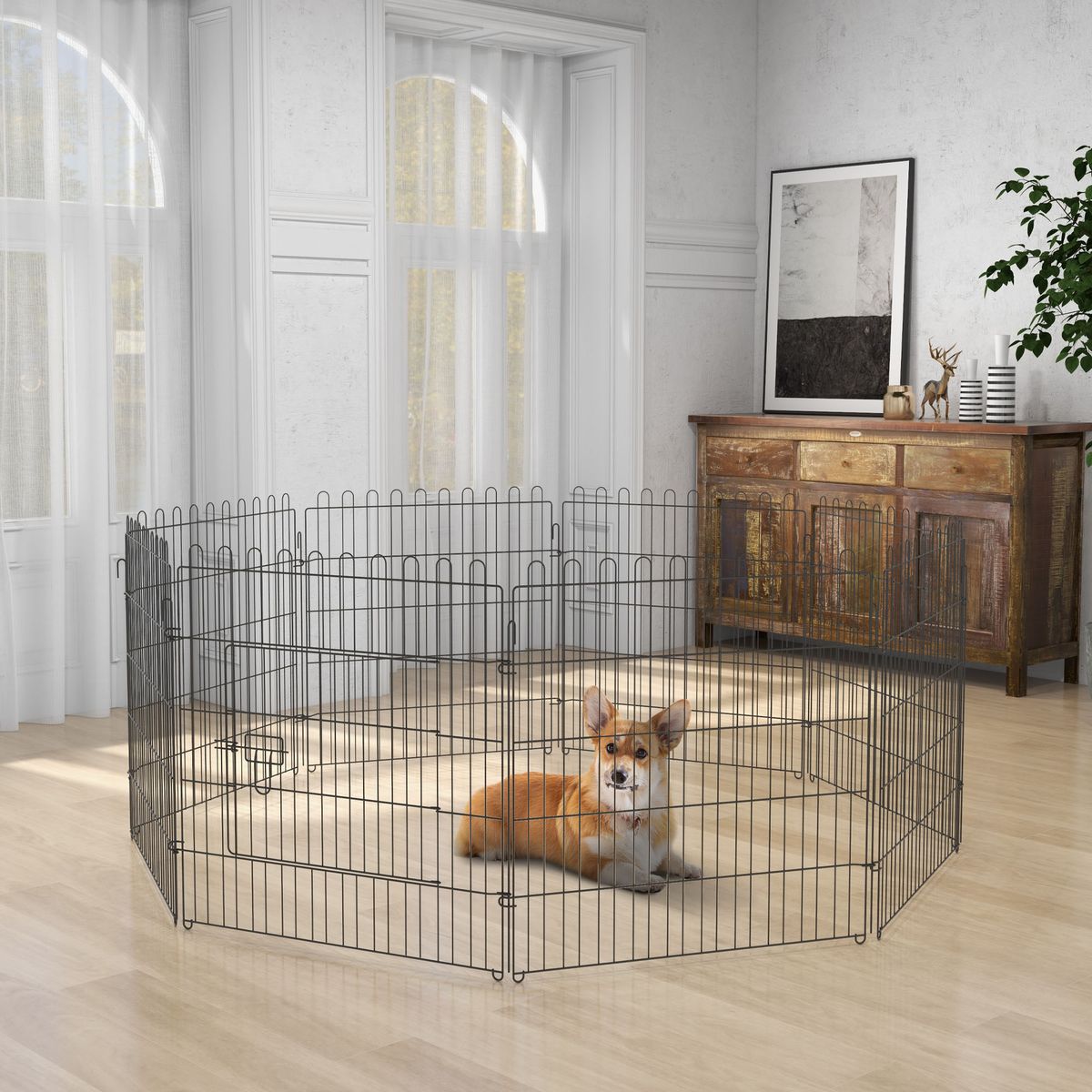 Parque para mascotas Land 8 paneles negro 76xØ158 cm