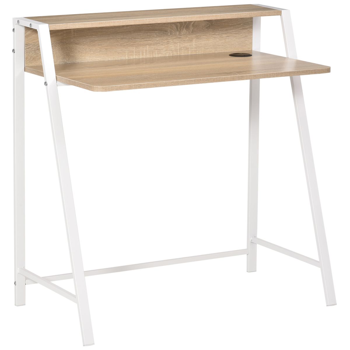 Escritorio Lirio Homcom con orificio para cables roble 85x84x45 cm fondo blanco