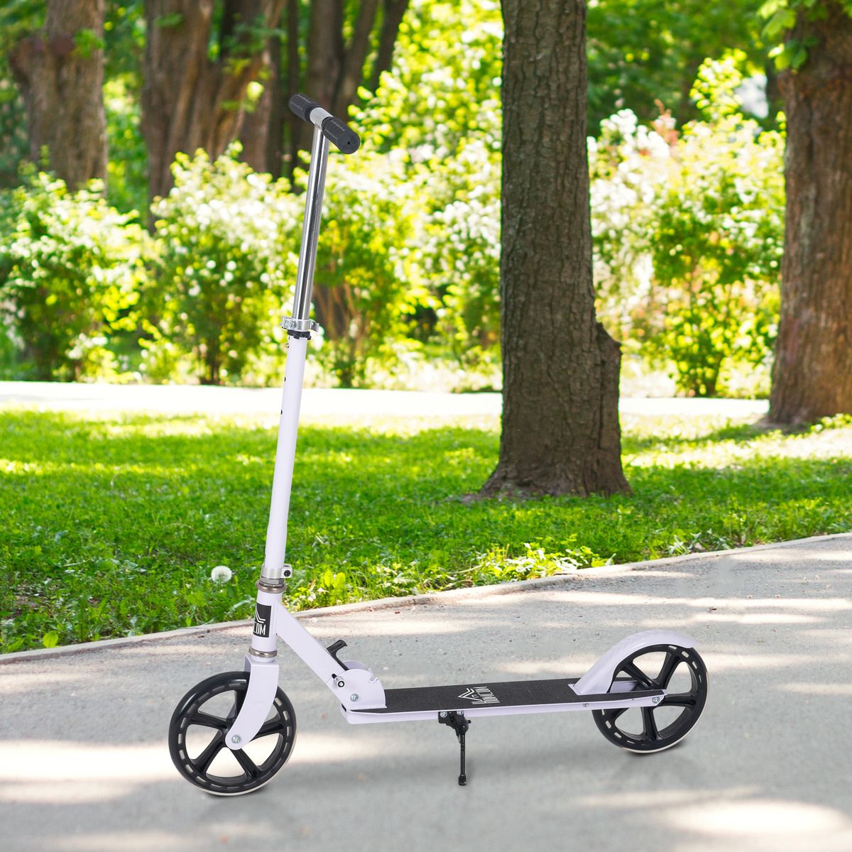 Patinete scooter Homcom plegable altura ajustable blanco 75-100x88x37 cm animada