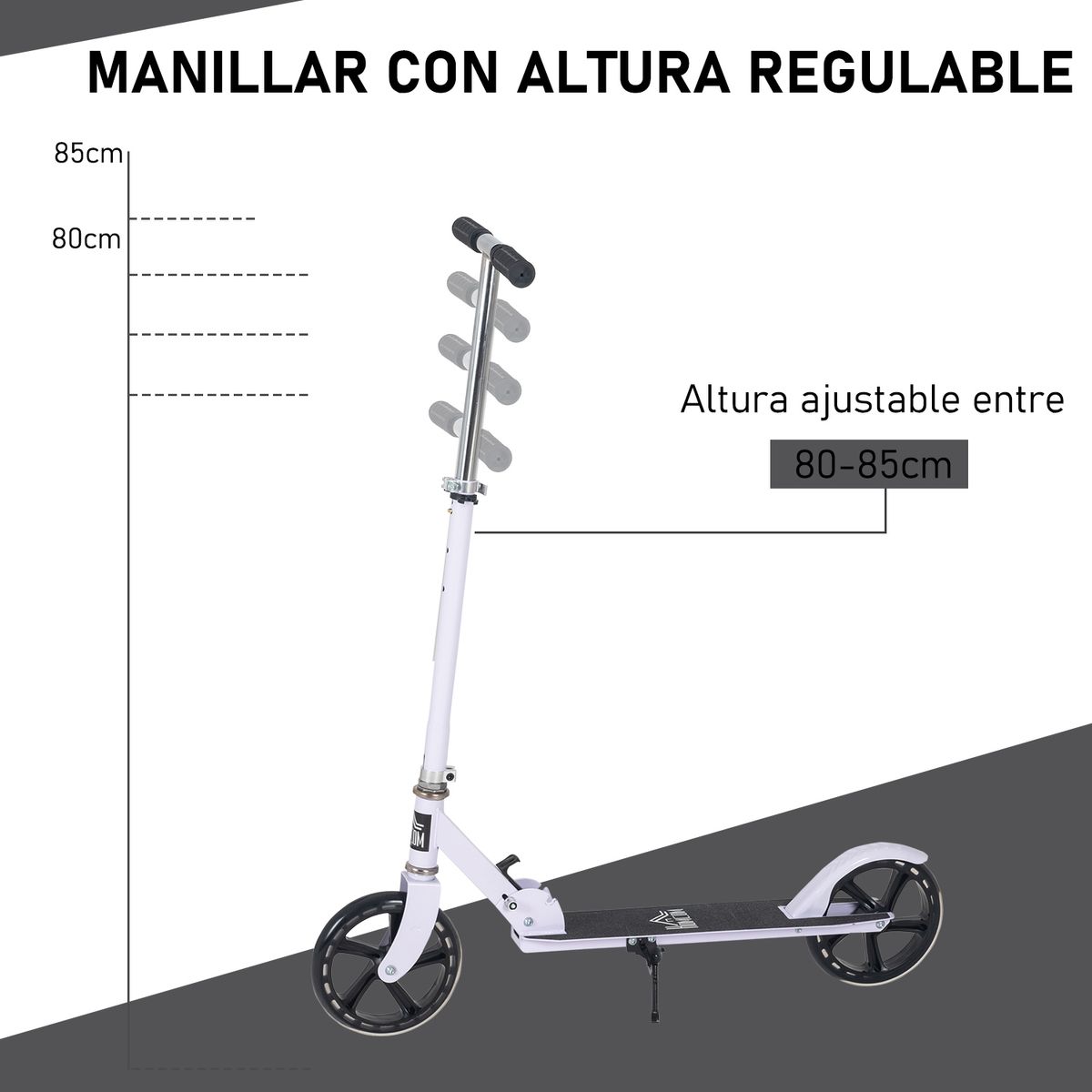 Patinete scooter Homcom plegable altura ajustable blanco 75-100x88x37 cm patin