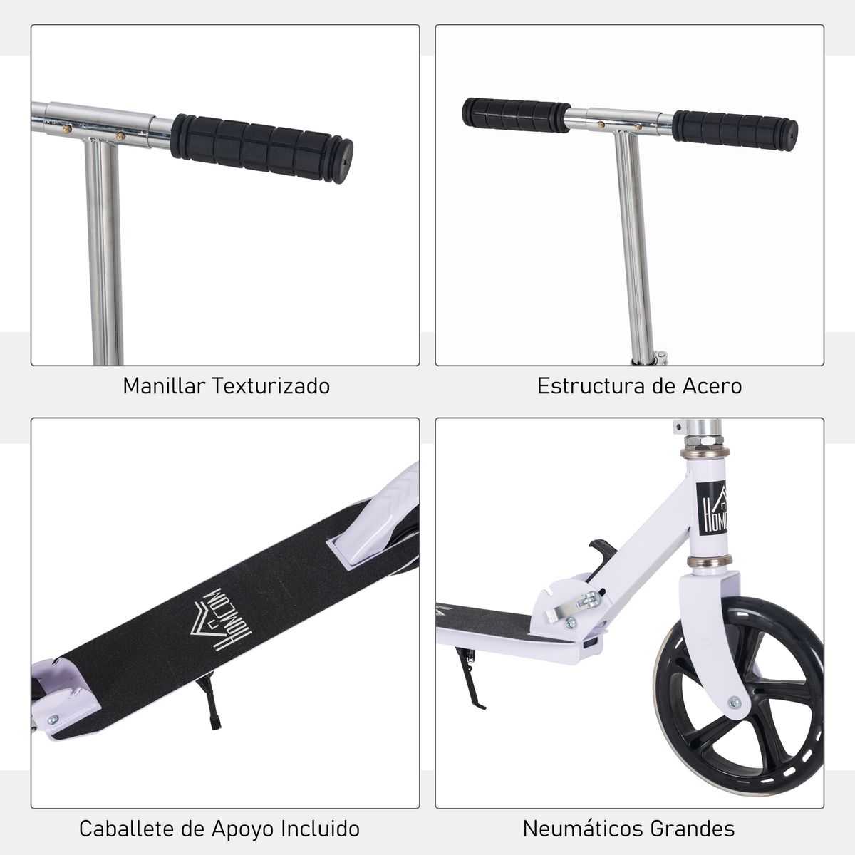 Patinete scooter Homcom plegable altura ajustable blanco 75-100x88x37 cm web