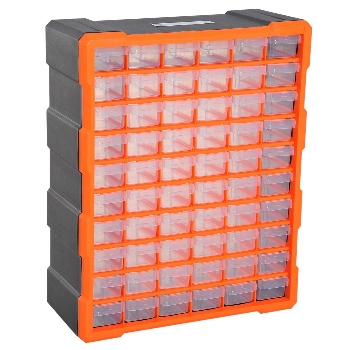 Organizador de herramientas Durhand 60 cajones naranja 47,5x38x16 cm fondo blanco