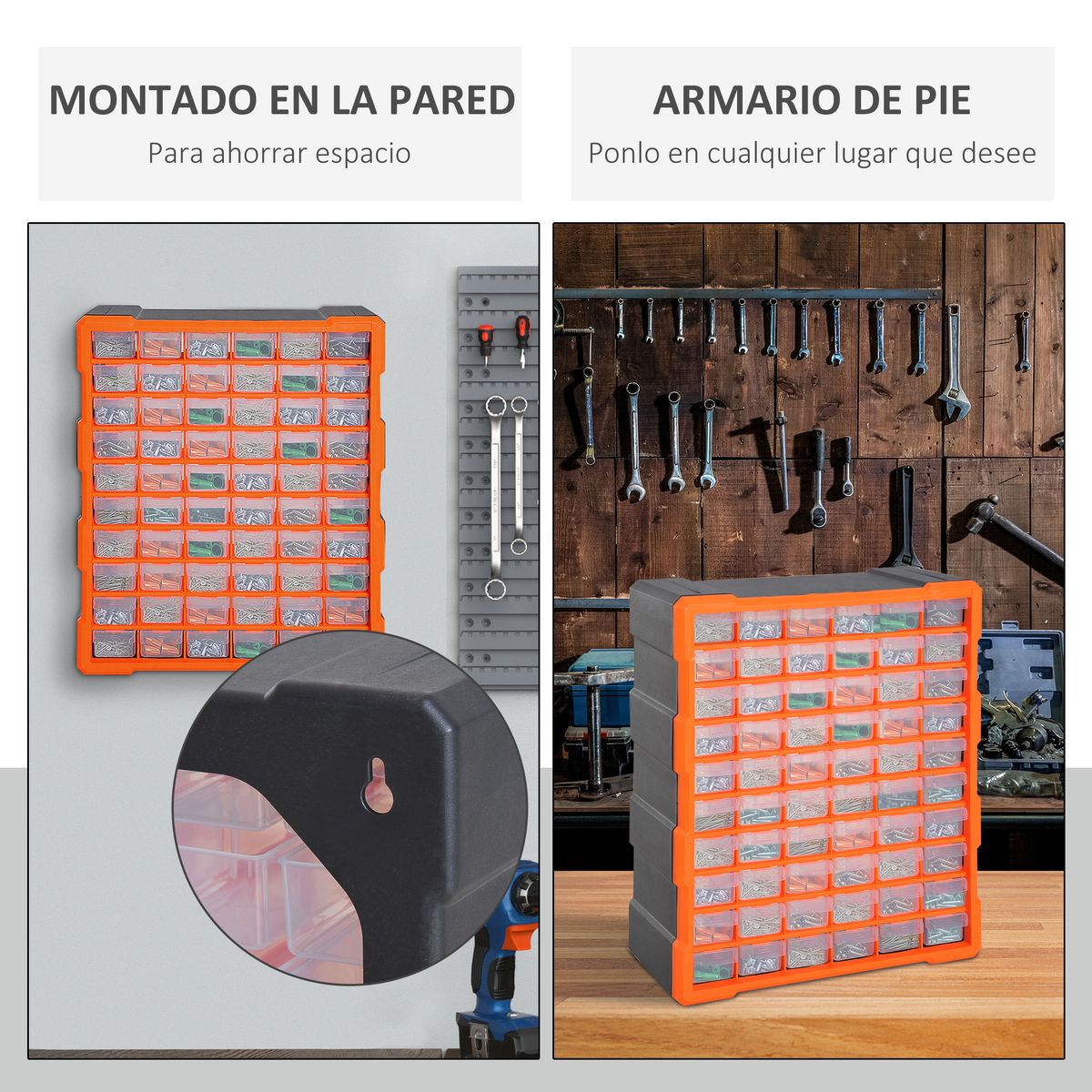 Organizador de herramientas Durhand 60 cajones naranja 47,5x38x16 cm web
