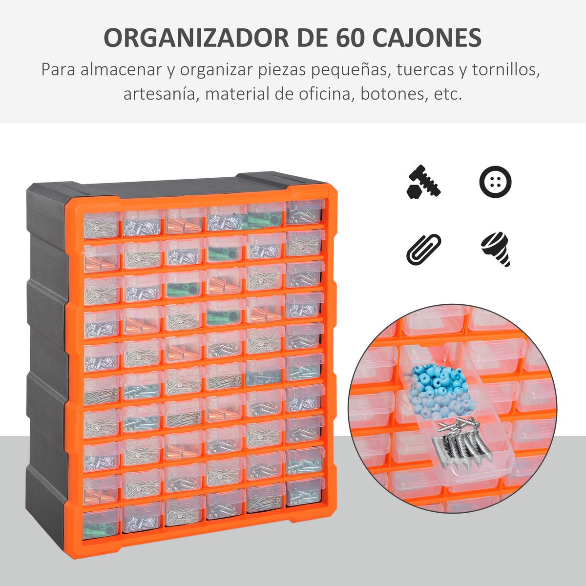 Organizador de herramientas Durhand 60 cajones naranja 47,5x38x16 cm