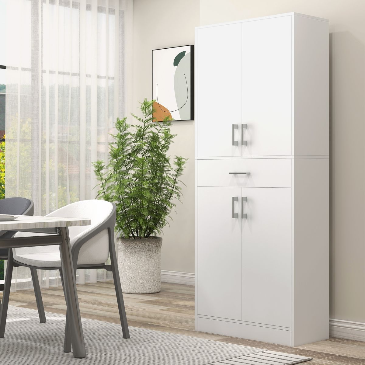 Aparador Mouse Homcom 4 puertas + 1 cajón blanco 180x70,8x34 cm animada