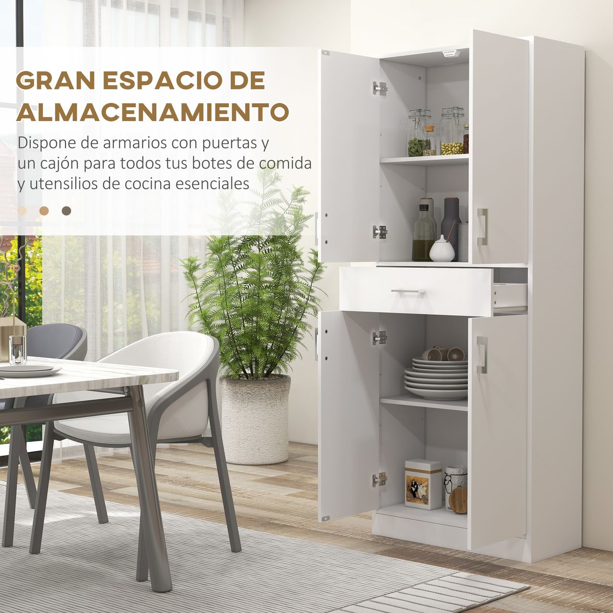 Aparador Mouse Homcom 4 puertas + 1 cajón blanco 180x70,8x34 cm animada