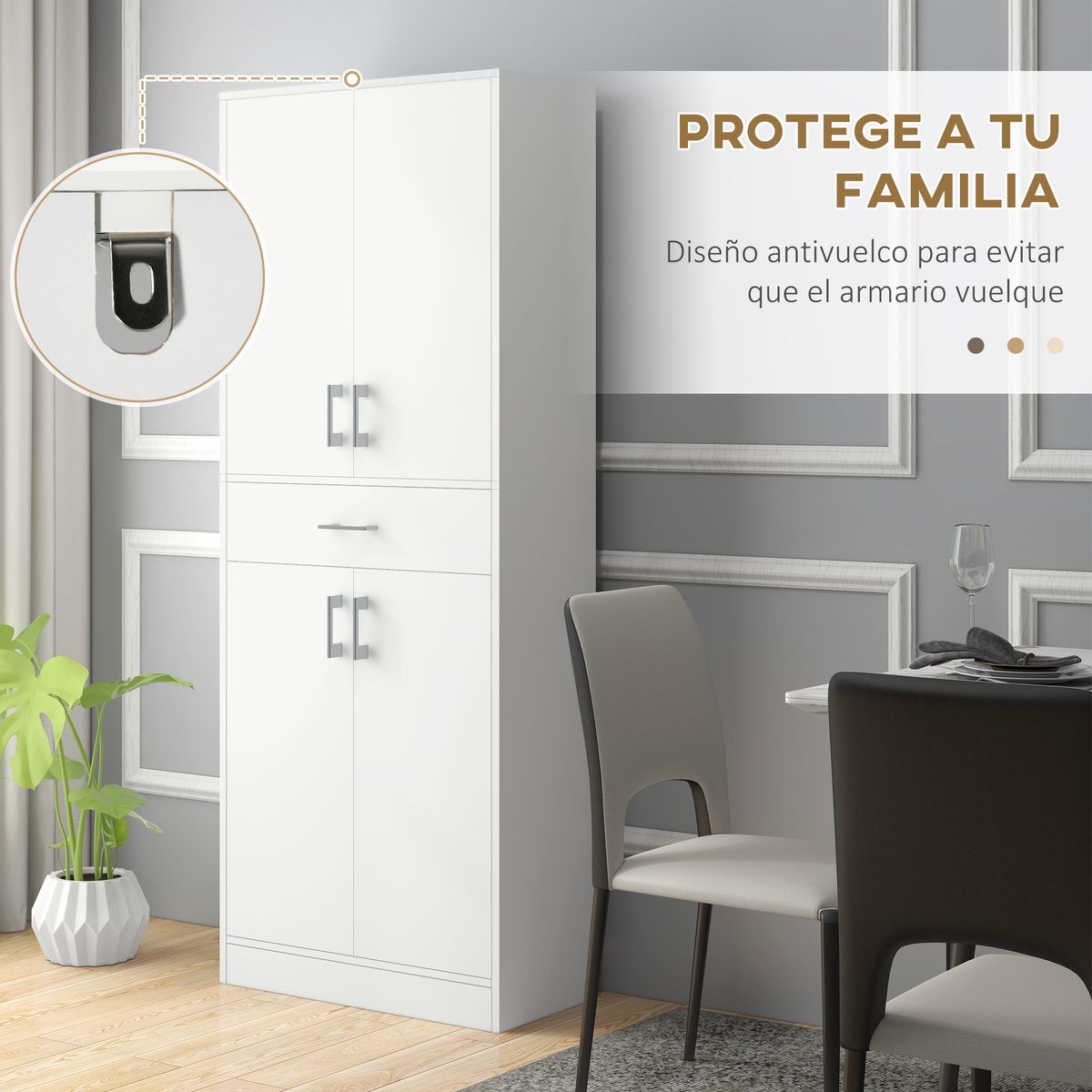 Aparador Mouse Homcom 4 puertas + 1 cajón blanco 180x70,8x34 cm