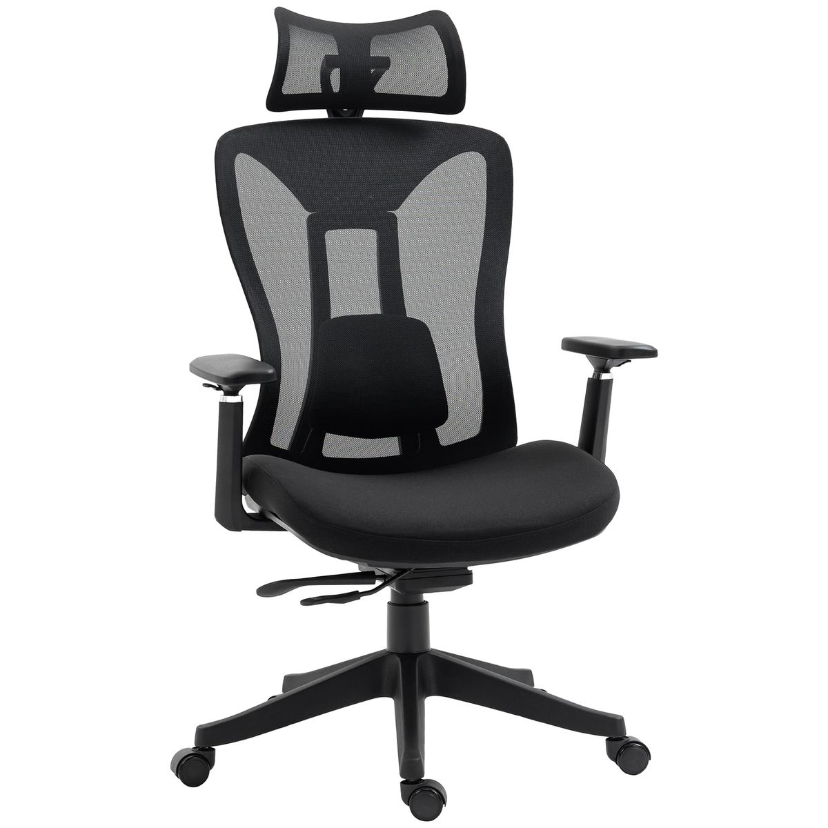 Silla de oficina Lemur Vinsetto con reposacabezas negro 120-128x70x66 cm fondo blanco