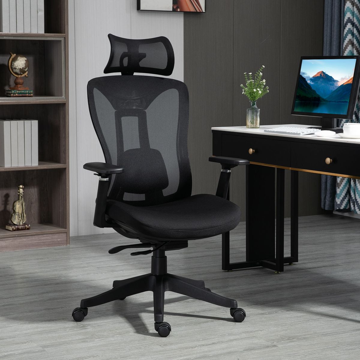Silla de oficina Lemur Vinsetto con reposacabezas negro 120-128x70x66 cm animada