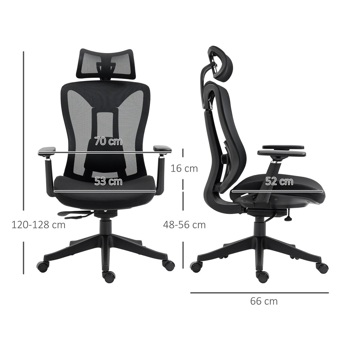 Silla de oficina Lemur Vinsetto con reposacabezas negro 120-128x70x66 cm medidas