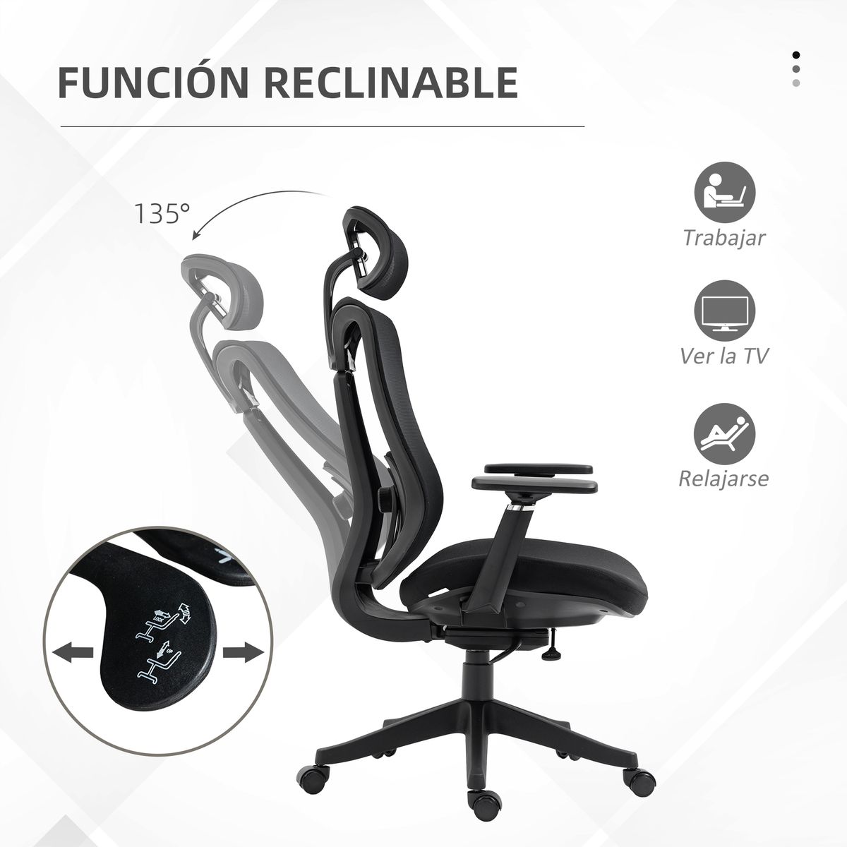 Silla de oficina Lemur Vinsetto con reposacabezas negro 120-128x70x66 cm