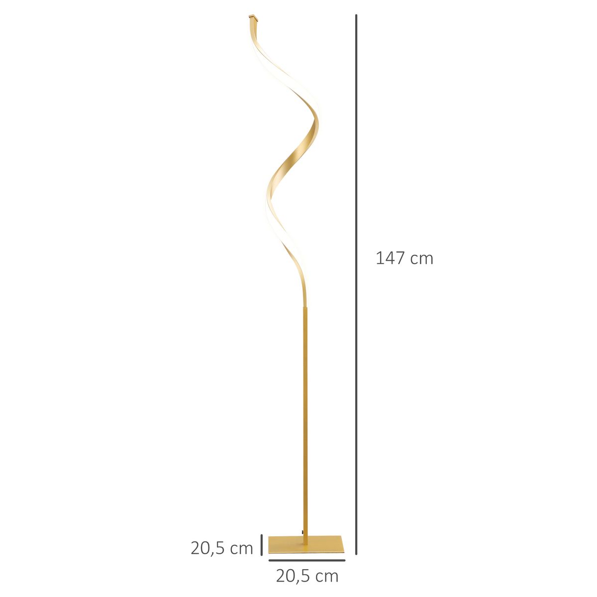 Lámpara de pie Curly Homcom luces LED dorado 147x20,5x20,5 cm medidas