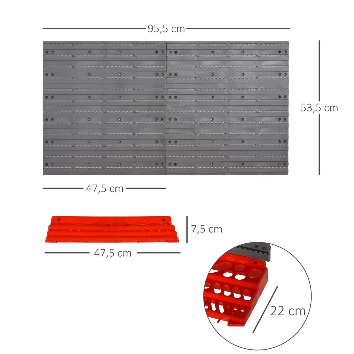 Estantería para herramientas Durhand 54 piezas + 50 ganchos rojo/gris 53,5x95,5x23 cm medidas