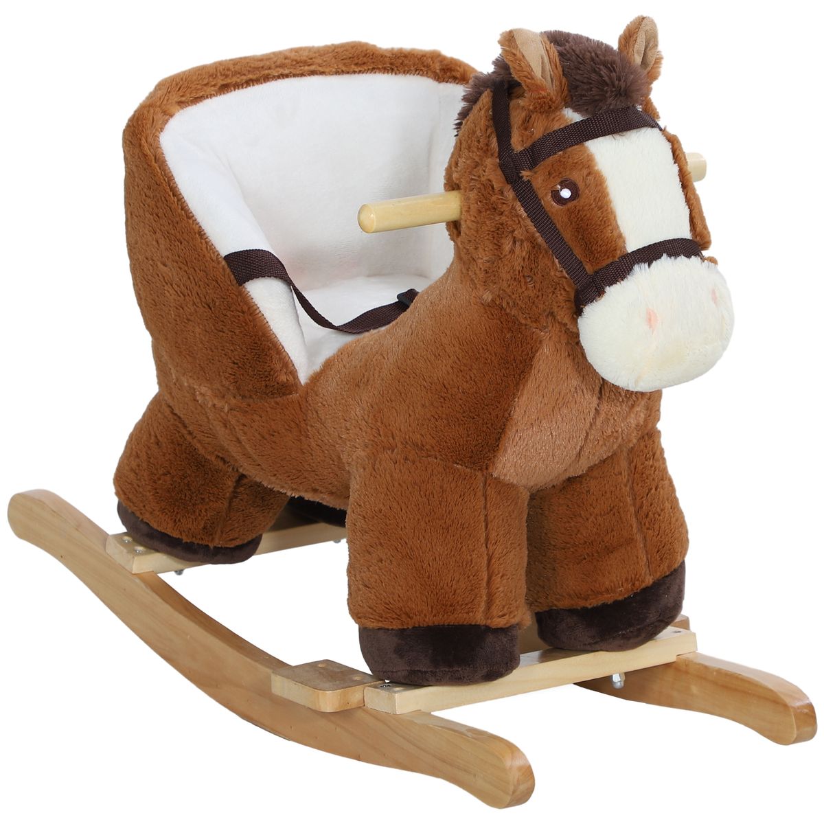 Caballo balancín Aiyaplay con asas + cinturón 18-36 meses marrón 45x68x33 cm fondo blanco