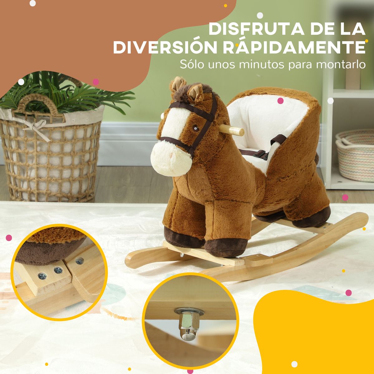 Caballo balancín Aiyaplay con asas + cinturón 18-36 meses marrón 45x68x33 cm