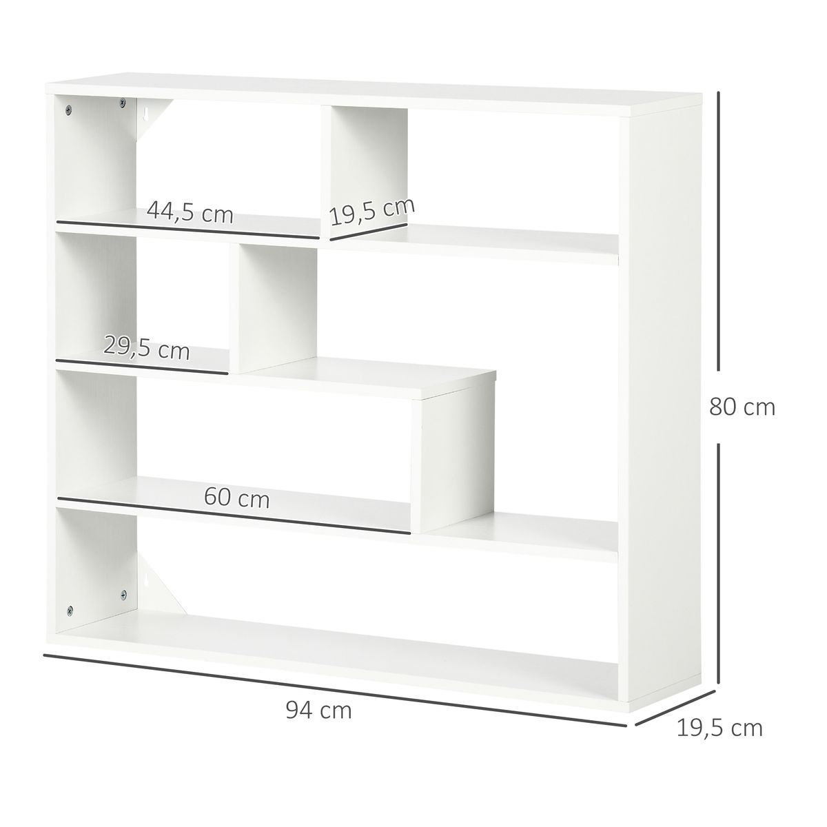 Estantería Rovi Homcom 7 compartimentos blanco 80x94x19,5 cm medidas