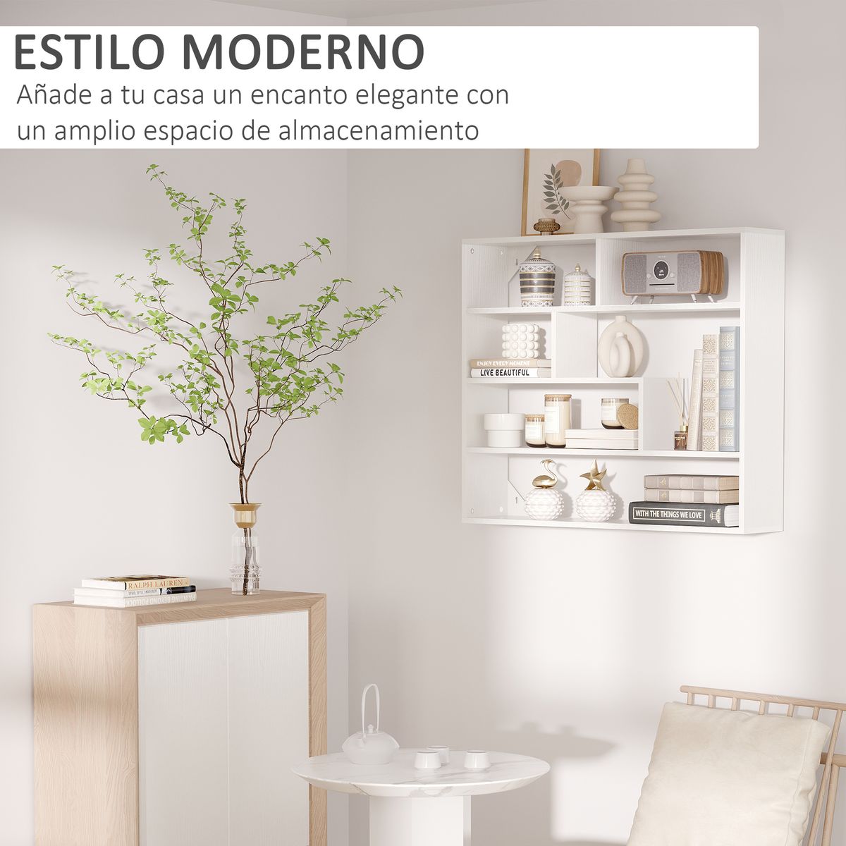 Estantería Rovi Homcom 7 compartimentos blanco 80x94x19,5 cm