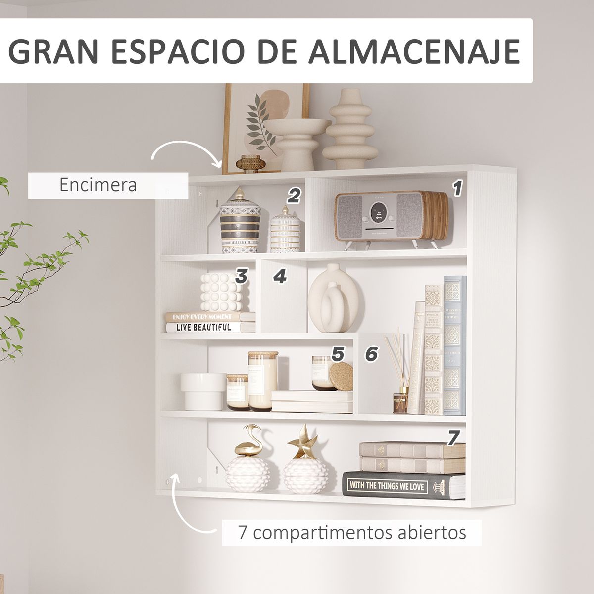 Estantería Rovi Homcom 7 compartimentos blanco 80x94x19,5 cm