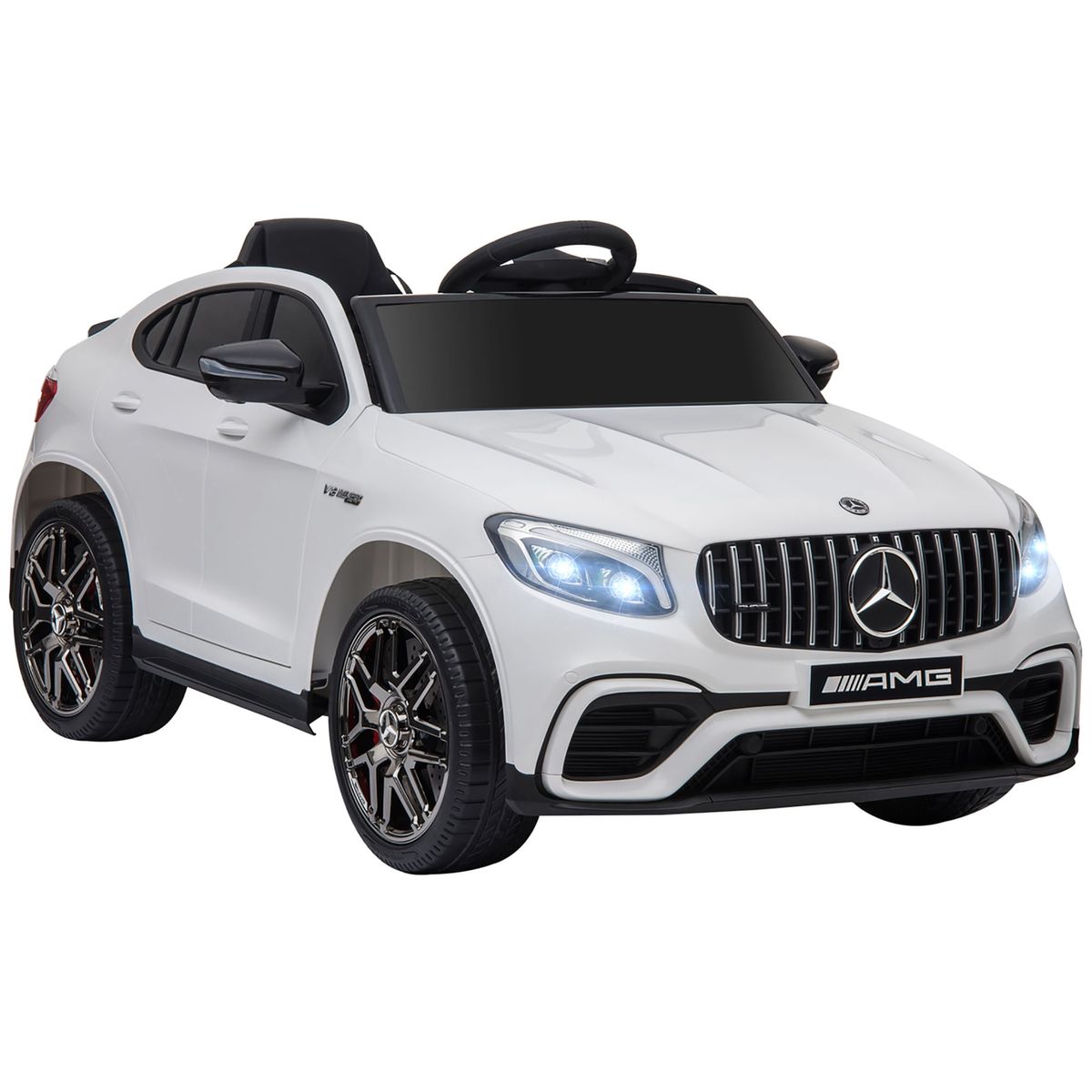 Cochecito eléctrico Mercedes AMG Homcom con mando +3A blanco 55x115x70 cm fondo blanco