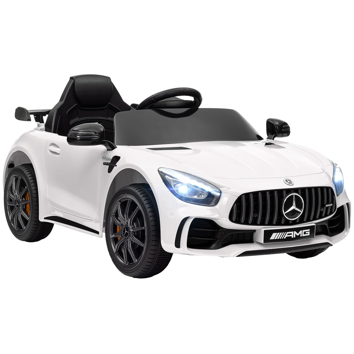 Cochecito eléctrico Mercedes-Benz AMG GTR mando a distancia + música +3A blanco fondo blanco