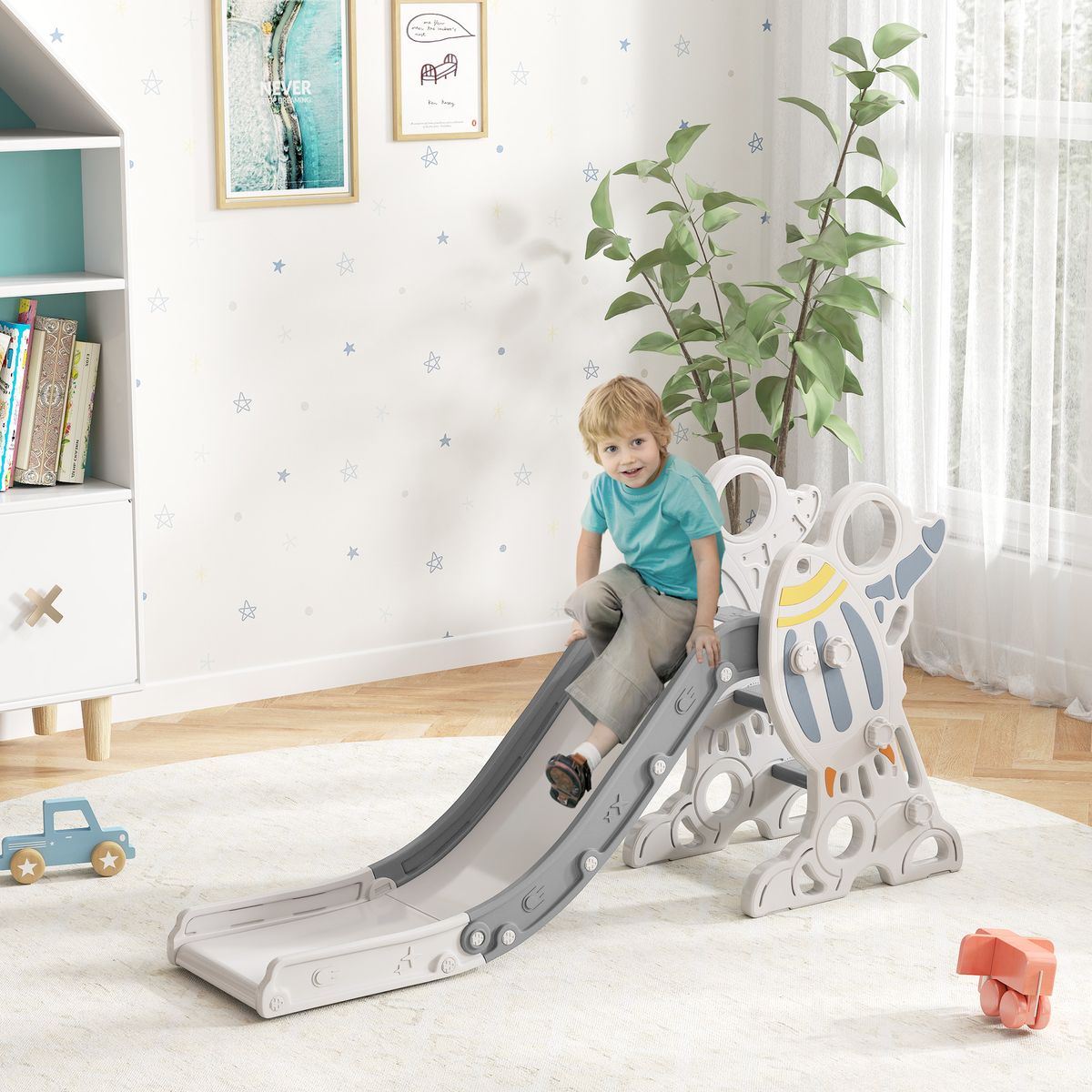 Tobogán infantil Aiyaplay antideslizante +18 meses gris 80x157x46,5 cm animada