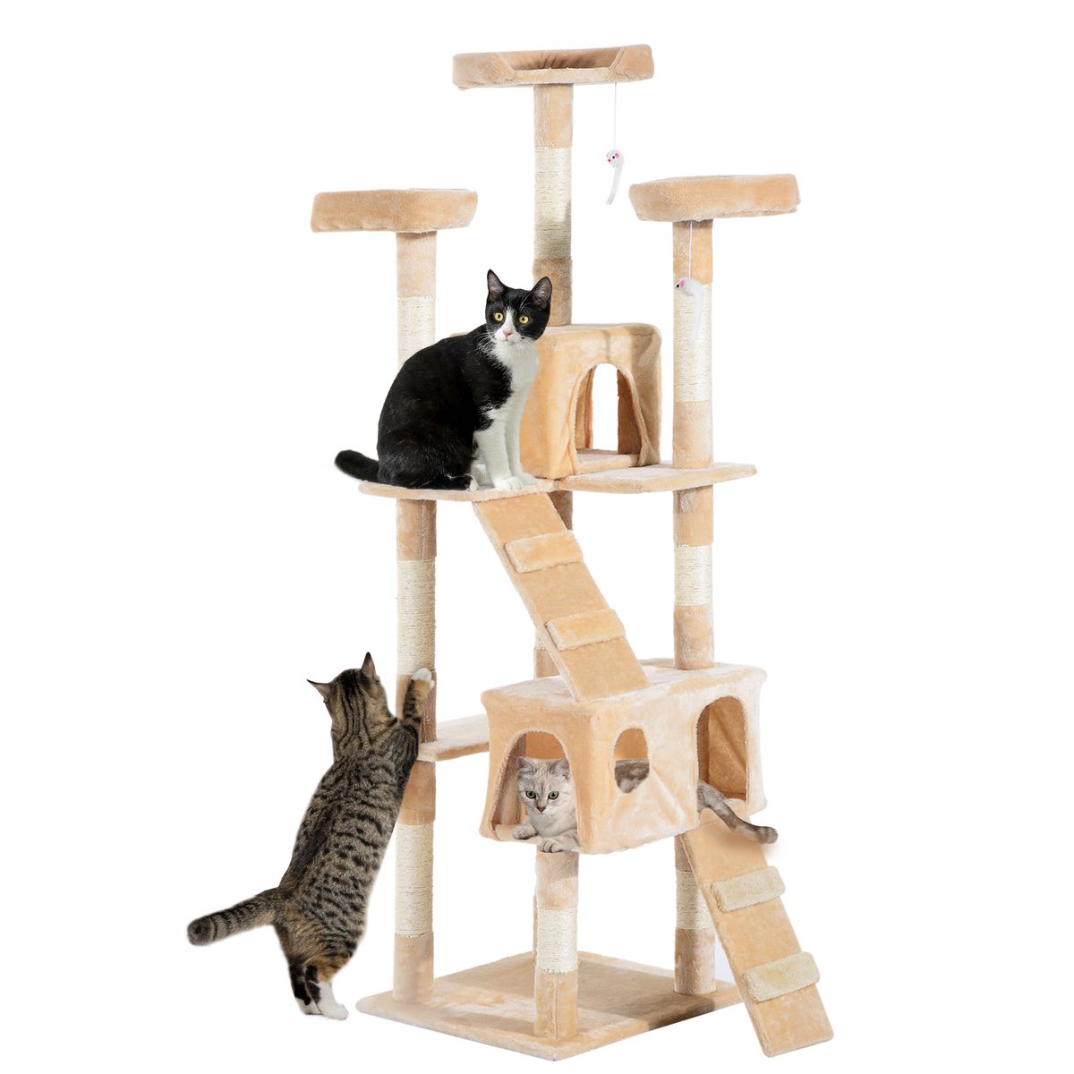 Árbol rascador Mieles PawHut para gatos grandes beige 173x49x49 cm fondo blanco