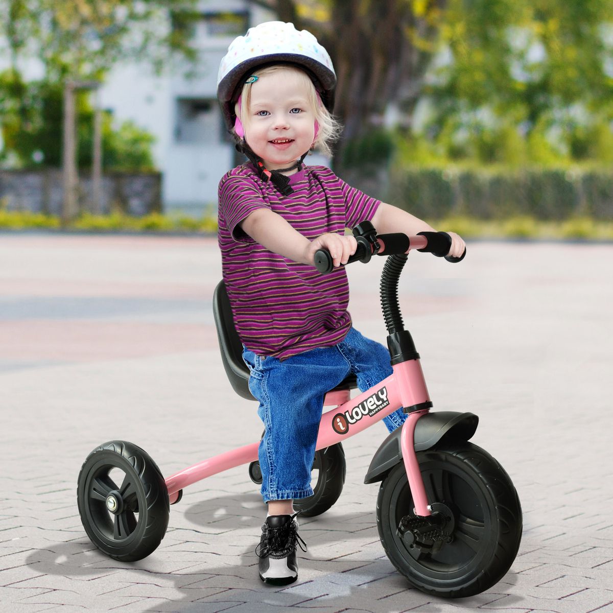 Triciclo Lovely Homcom con timbre +18 meses rosa 58x79x50,5 cm animada