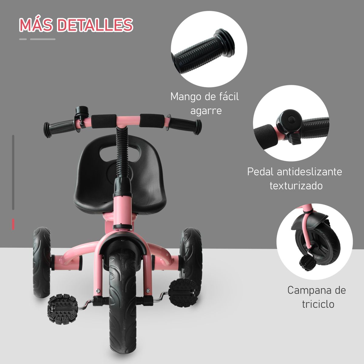 Triciclo Lovely Homcom con timbre +18 meses rosa 58x79x50,5 cm frontal