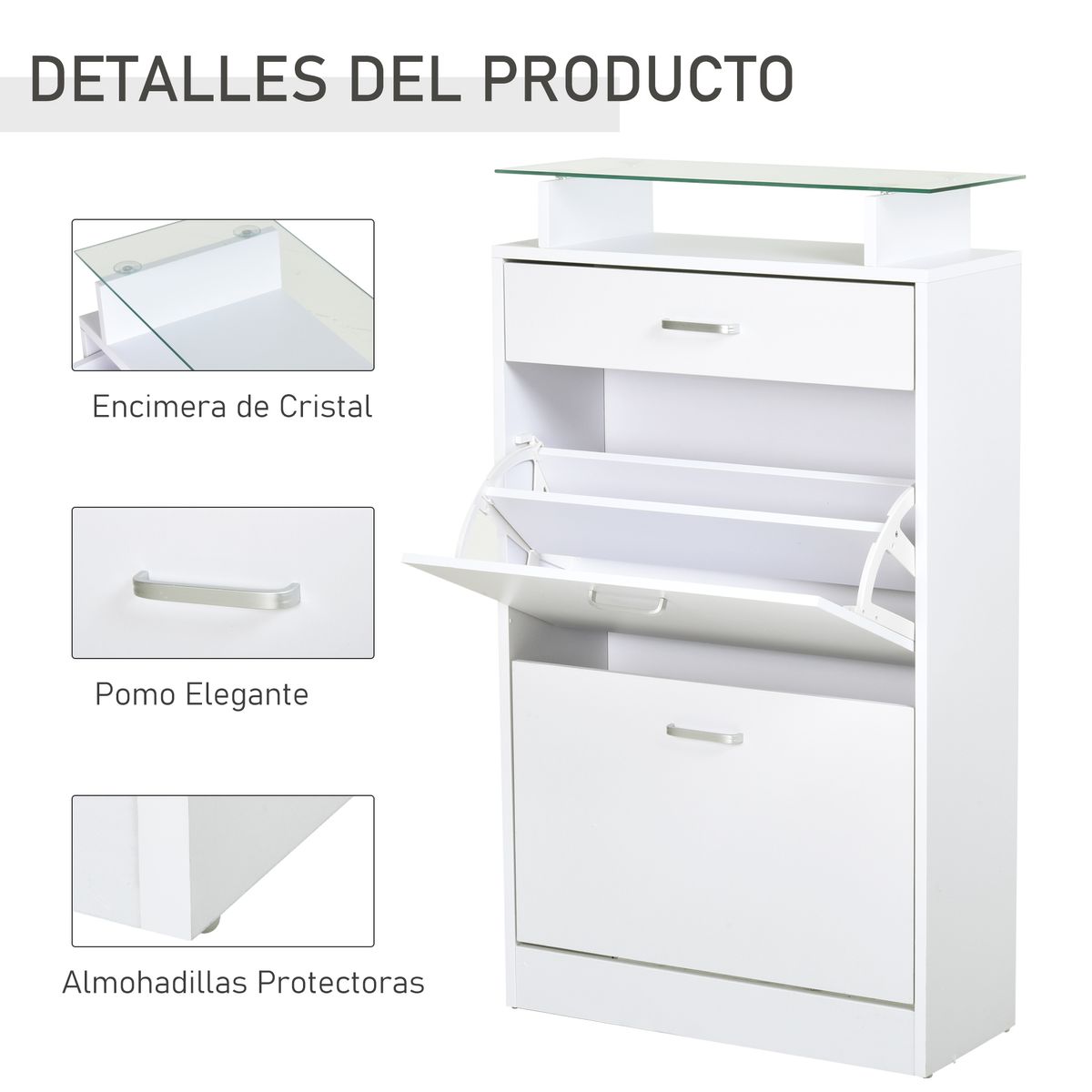 Zapatero Tarsia Homcom 3 cajones + estante blanco 105,5x60x24 cm
