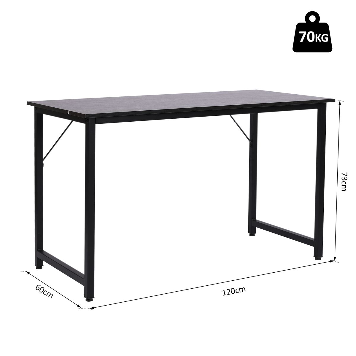 Escritorio Polo Homcom pies ajustables negro 73x120x60 cm medidas