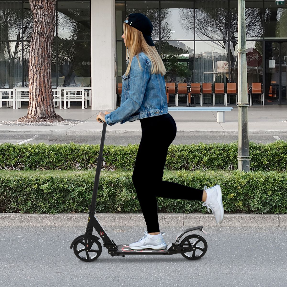 Patinete scooter Homcom plegable altura ajustbale +14 años negro 90-105x94x38 cm animada