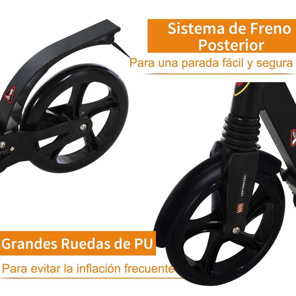 Patinete scooter Homcom plegable altura ajustbale +14 años negro 90-105x94x38 cm ruedas