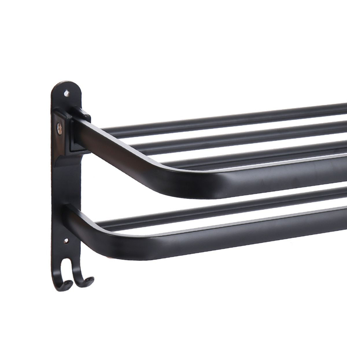 Toallero para baño con estante + 2 barras + 2 ganchos negro 17x40x21 cm detalle