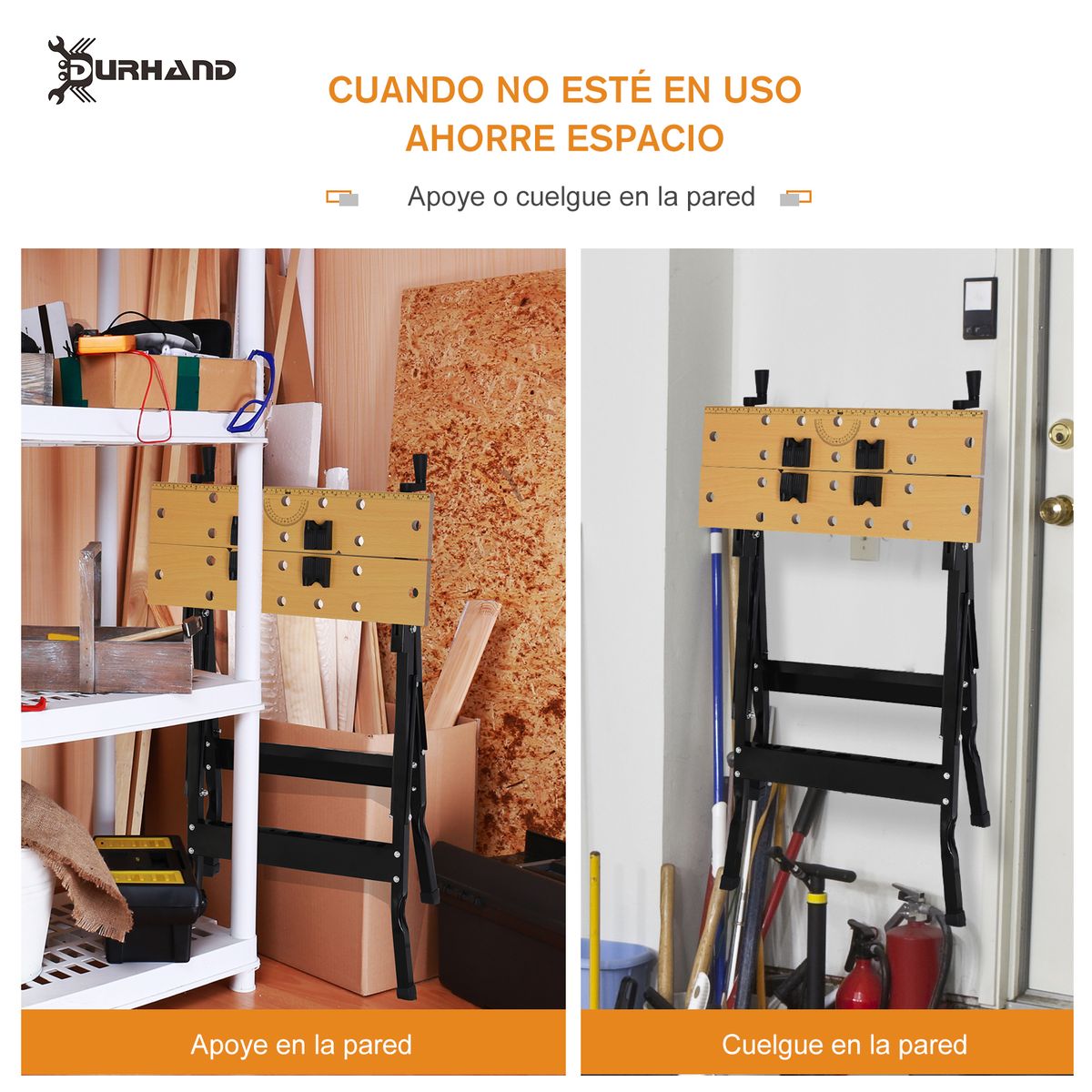 Banco de trabajo plegable Durhand 4 abrazaderas natural/negro 75x56x62 cm