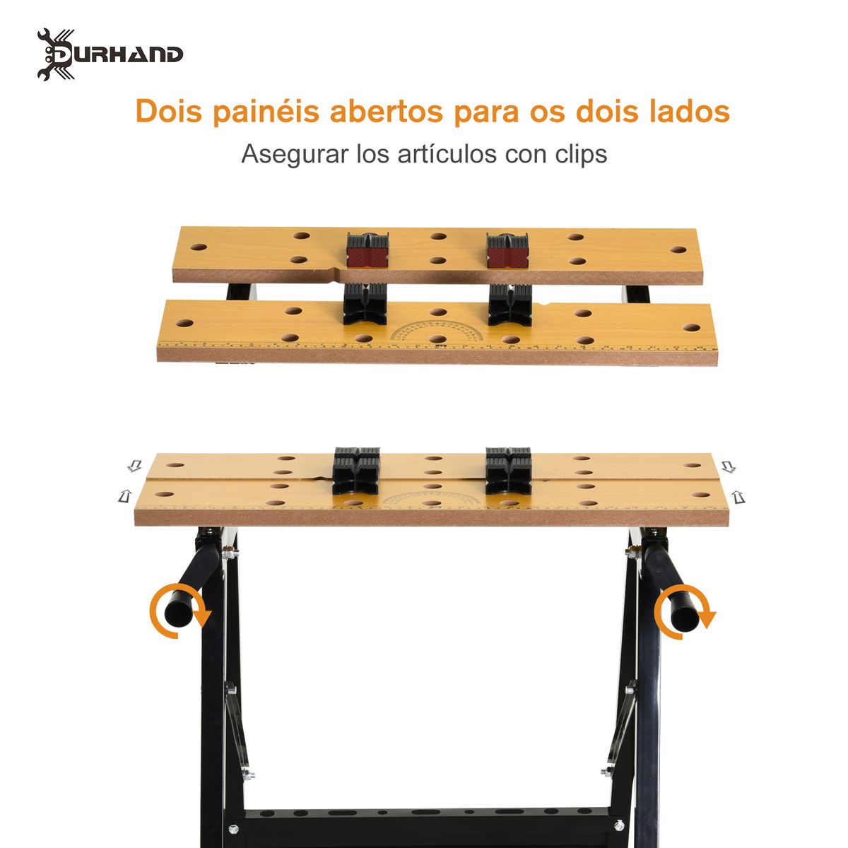 Banco de trabajo plegable Durhand 4 abrazaderas natural/negro 75x56x62 cm