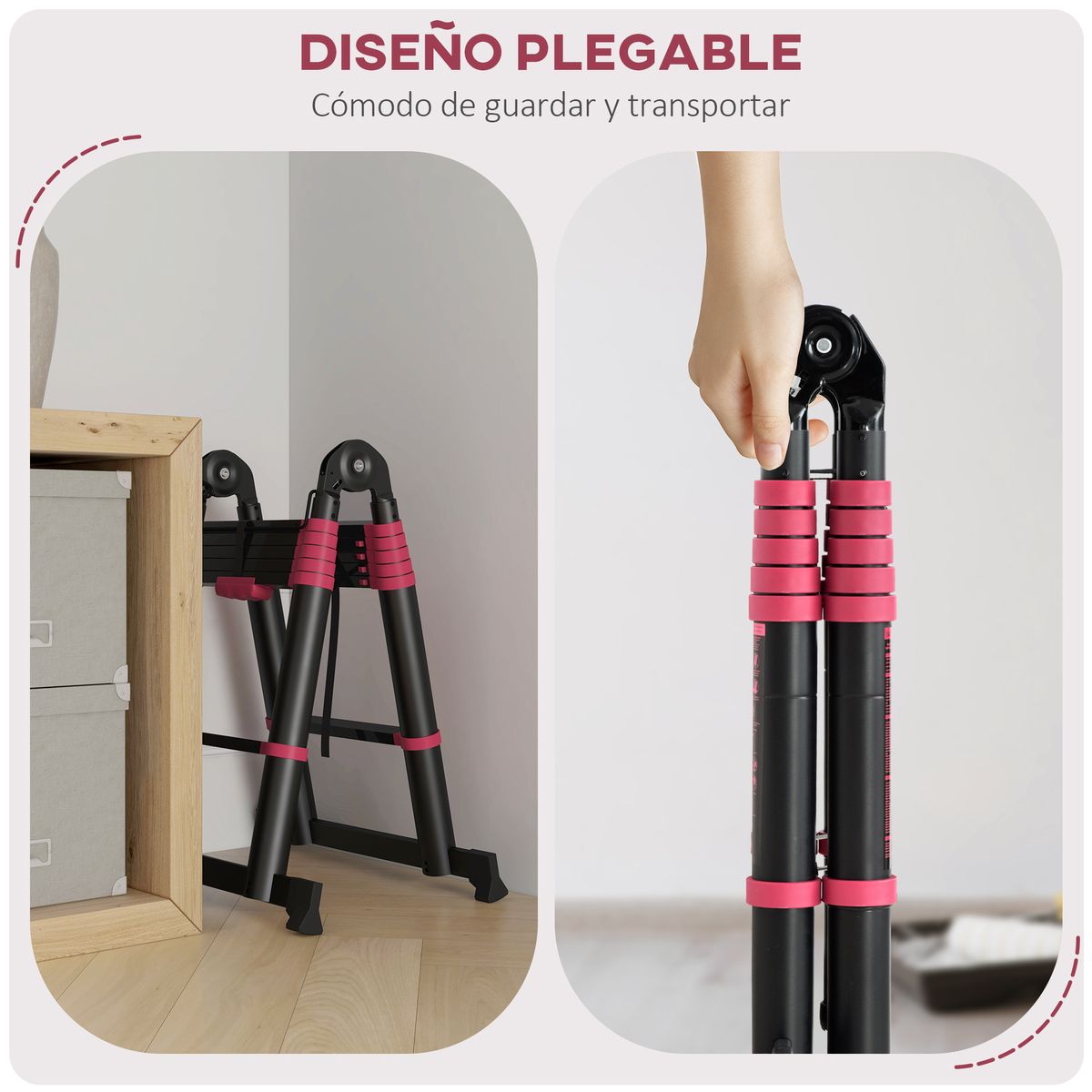 Escalera de trabajo Homcom plegable 12 escalones 2 formas negro/rojo 379x67,5x11 cm