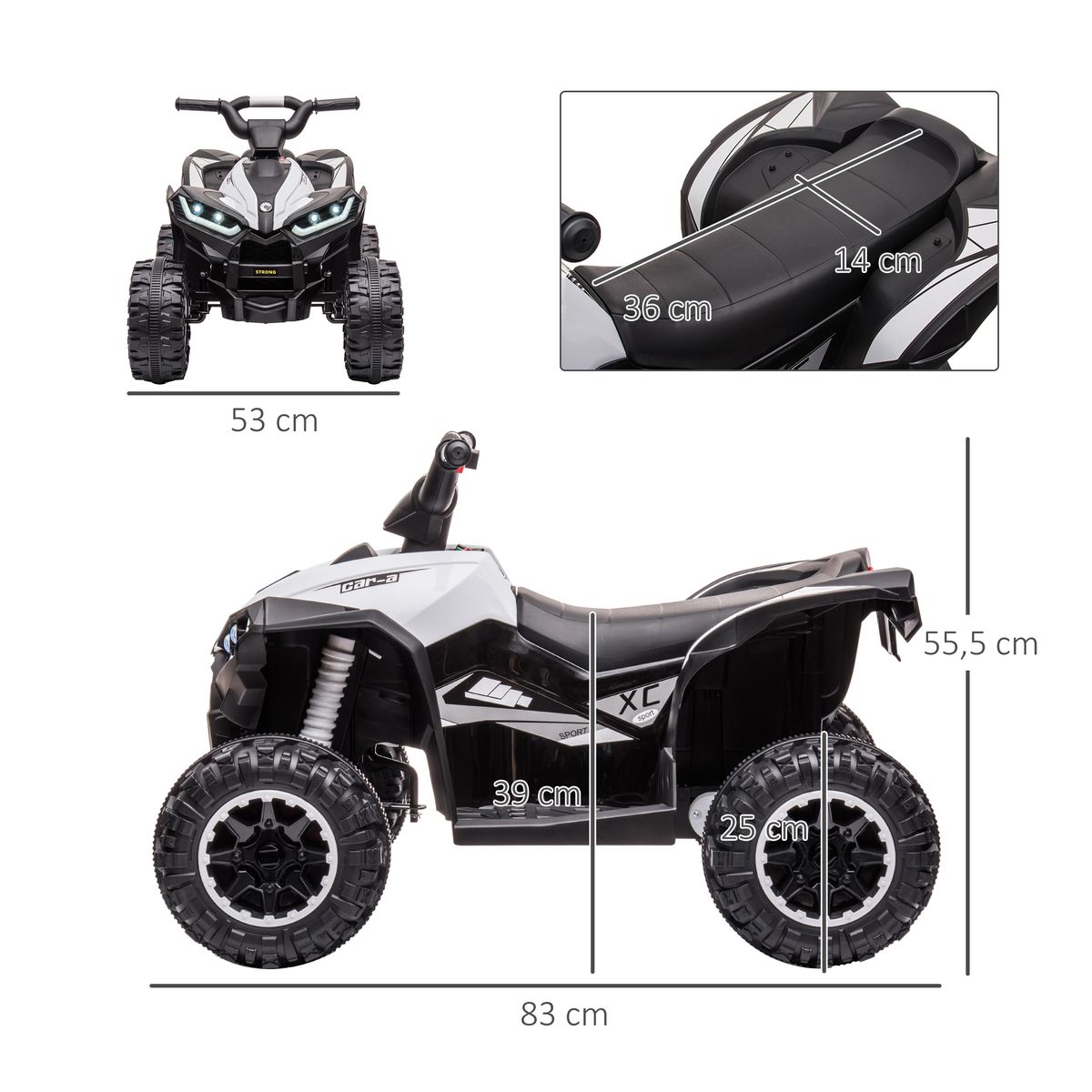 Quad eléctrico Homcom 2 motores 3-5 años blanco 55,5x83x53 cm medidas