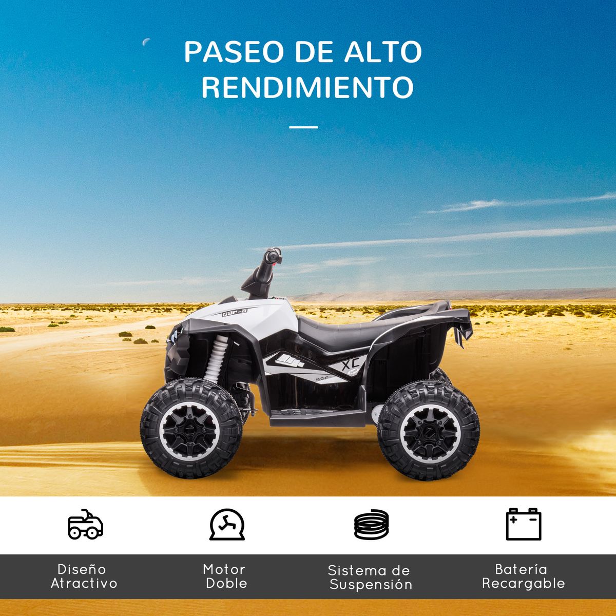 Quad eléctrico Homcom 2 motores 3-5 años blanco 55,5x83x53 cm