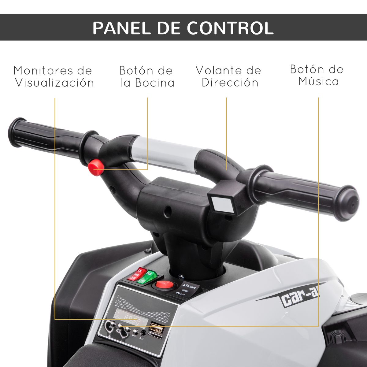 Quad eléctrico Homcom 2 motores 3-5 años blanco 55,5x83x53 cm manillar