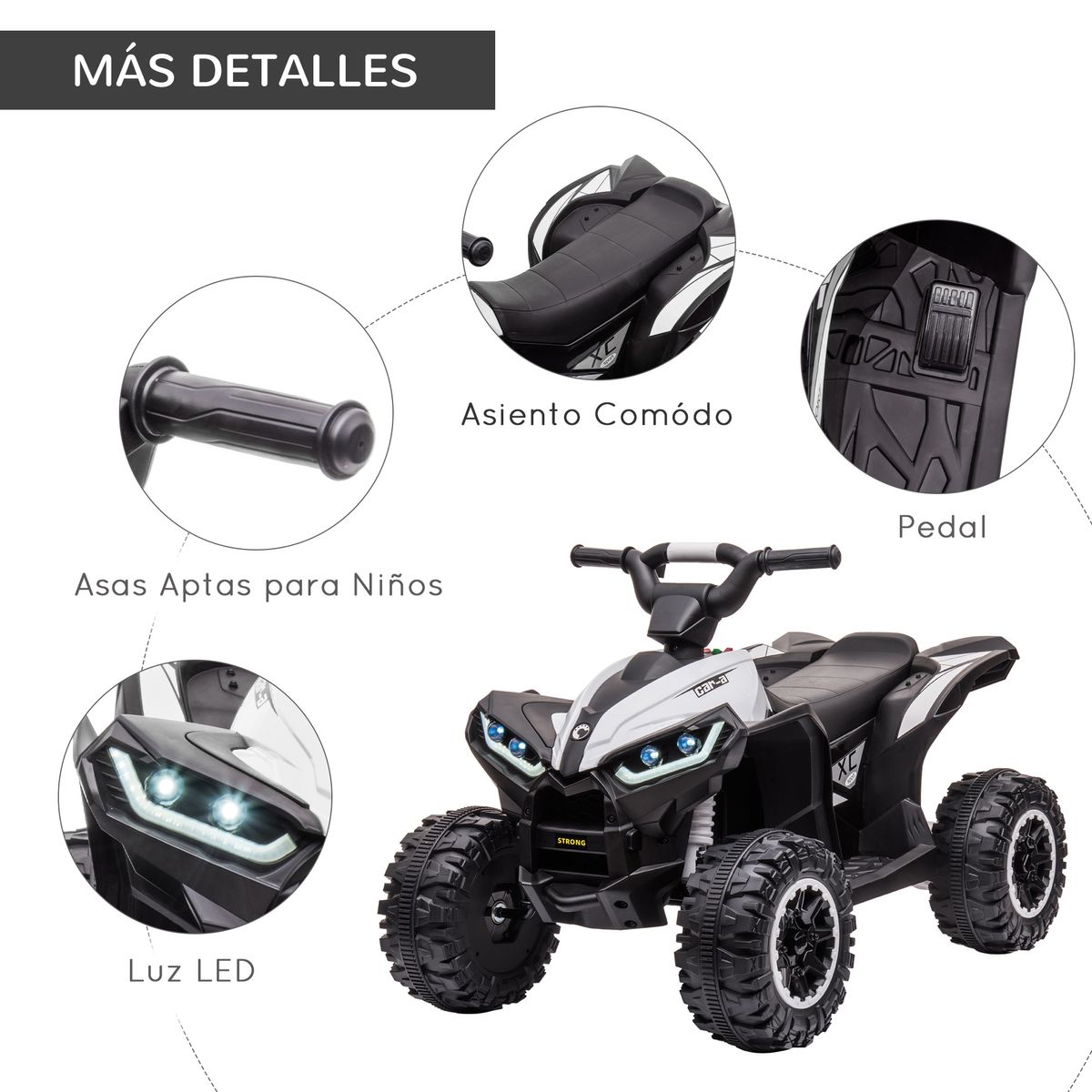 Quad eléctrico Homcom 2 motores 3-5 años blanco 55,5x83x53 cm