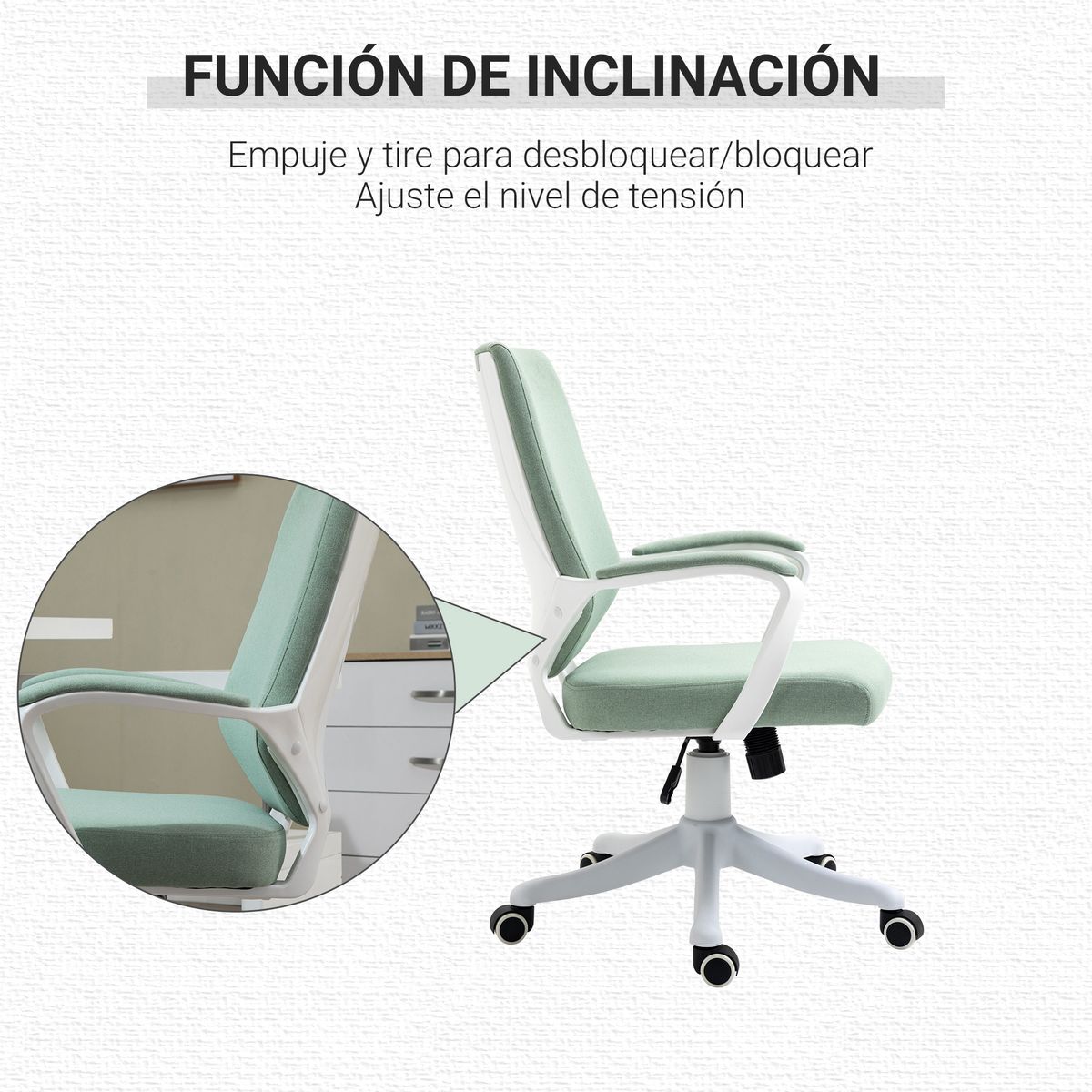 Silla de oficina Rima Vinsetto con reposabrazos verde 92-100x62x69 cm