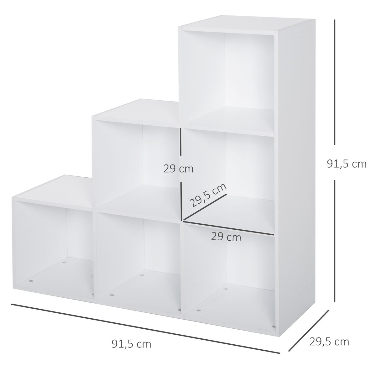 Estantería Fila Homcom 6 compartimentos blanco 91,5x91,5x29,5 cm medidas