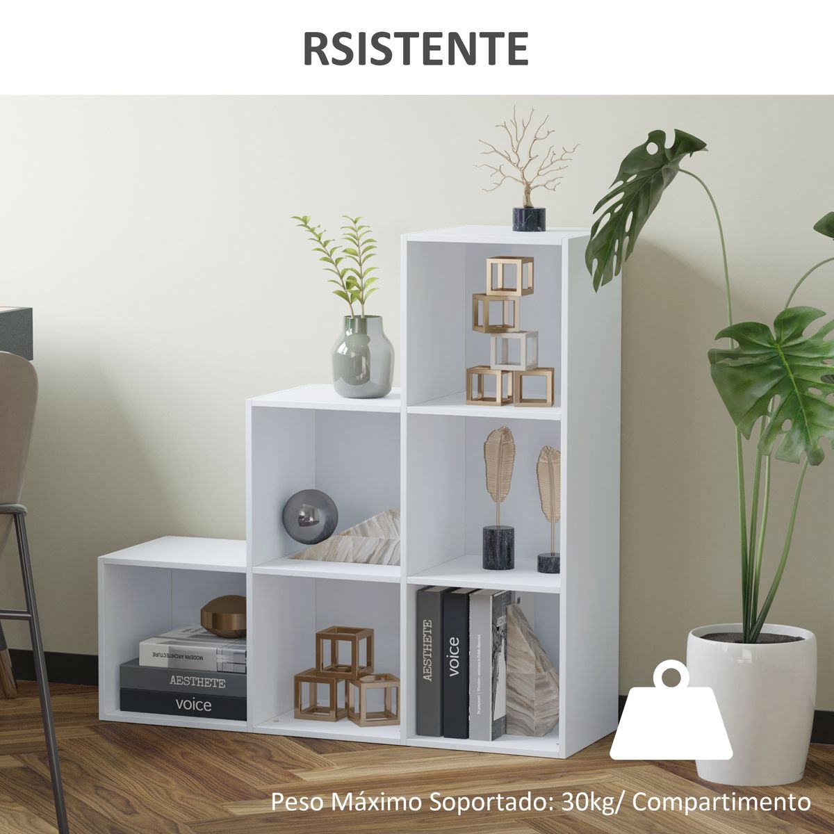 Estantería Fila Homcom 6 compartimentos blanco 91,5x91,5x29,5 cm